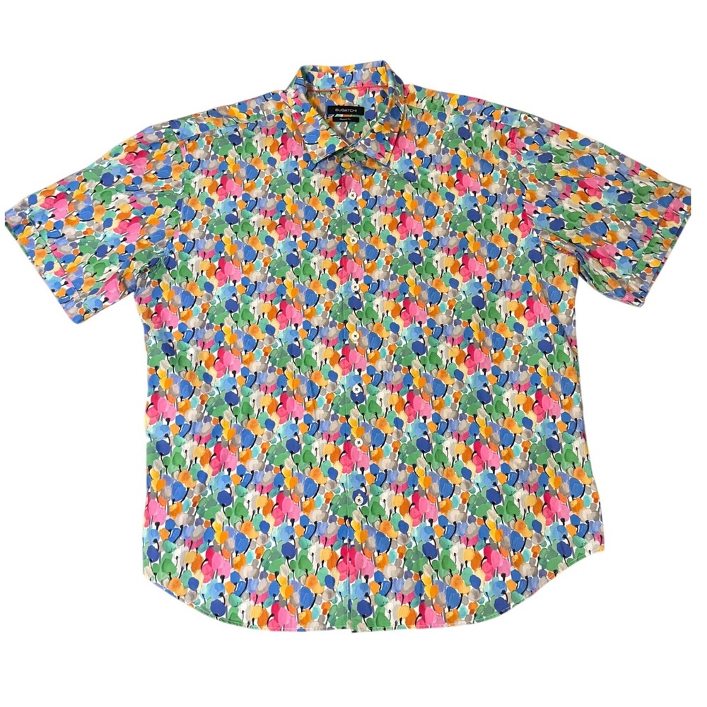 Bugatchi Mens XXL Classic Fit Short Sleeve Cotton Button Down Shirt Candy Print